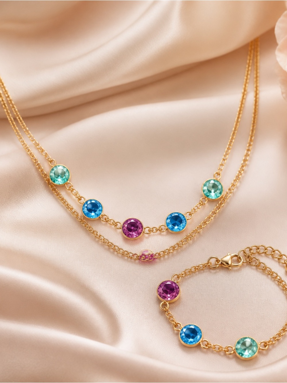 Vibrant Enamel Jewel Necklace and Bracelet set